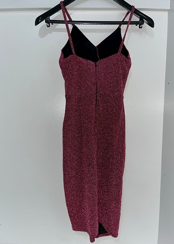 Bordo Drapeli İnce Askılı Midi Elbise - Görsel 4