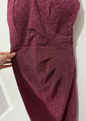 Bordo Drapeli İnce Askılı Midi Elbise - Görsel 2