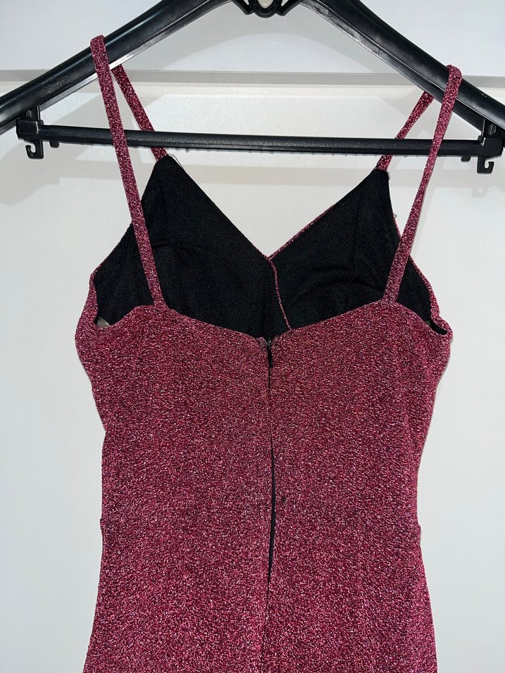 Bordo Drapeli İnce Askılı Midi Elbise - Görsel 5