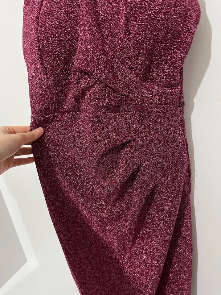 Bordo Drapeli İnce Askılı Midi Elbise - Görsel 2