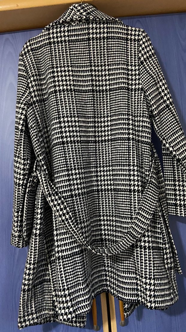 Siyah-beyaz kazayağı desenli ceket-kaban - Görsel 2