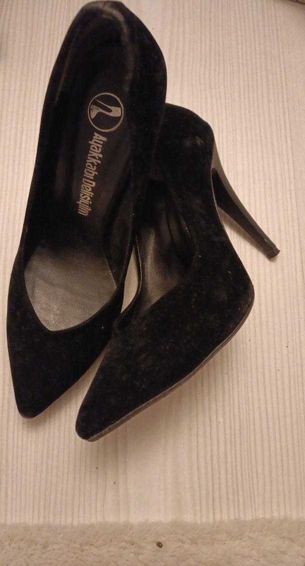 Siyah Süet Stiletto Kadın Topuklu Ayakkabı - Görsel 4