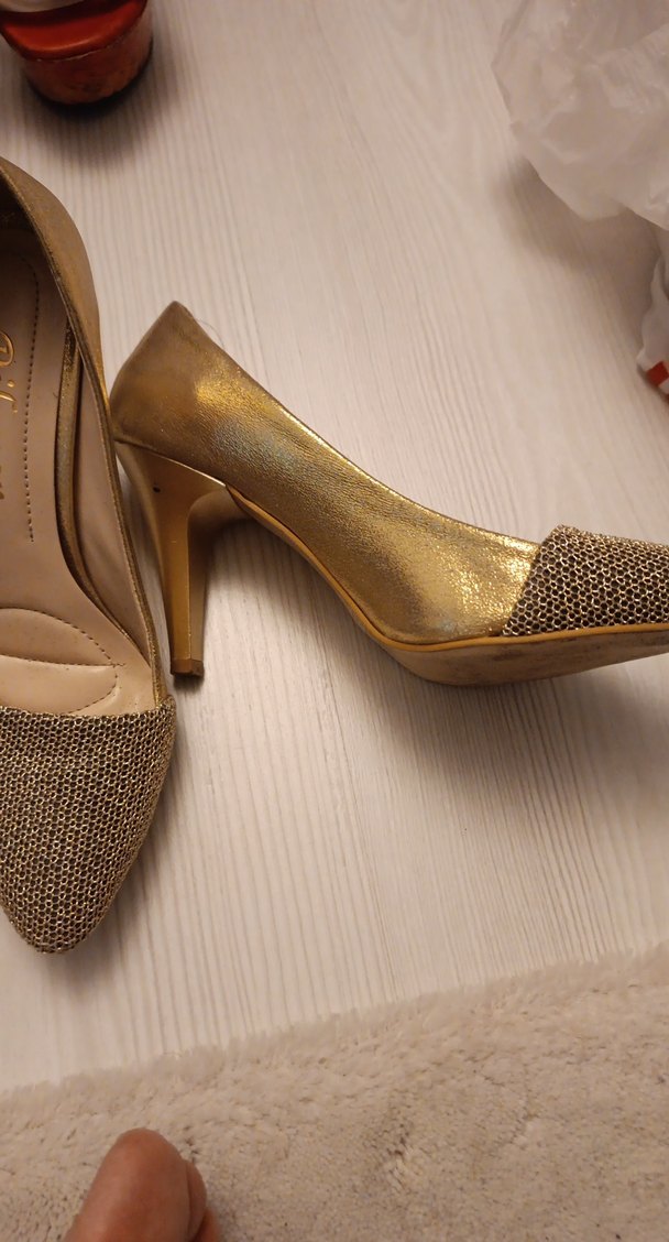 Bej Parlak Yılan Desenli Stiletto Topuklu Kadın Ayakkabı - Görsel 2