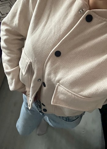 Bej Kadın Süet Düğmeli Ceket - Görsel 2