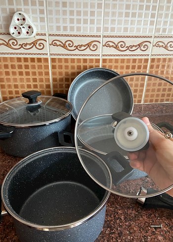 Yeni etiketli. Gri Granit Görünümlü Tencere Seti - Görsel 11