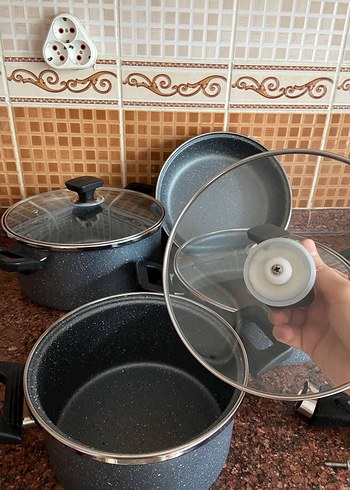 Yeni etiketli. Gri Granit Görünümlü Tencere Seti - Görsel 2