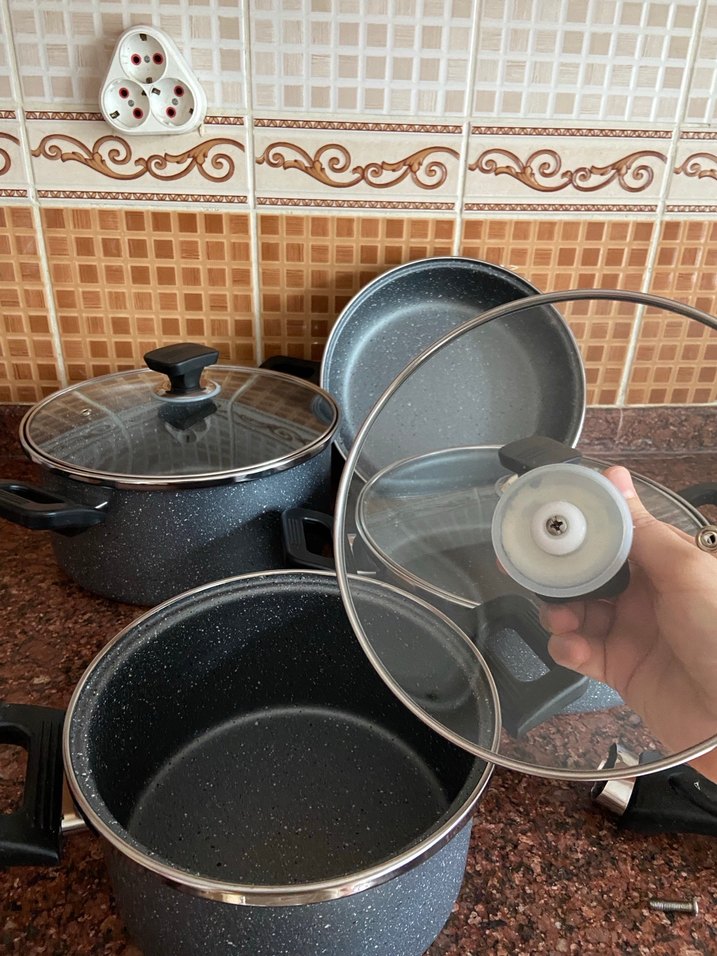 Yeni etiketli. Gri Granit Görünümlü Tencere Seti - Görsel 2