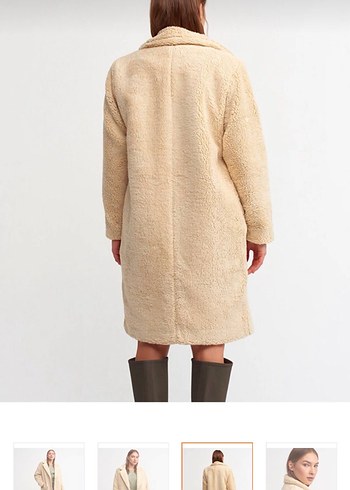 Bej Peluş Midi Kadın Kaban - Görsel 2