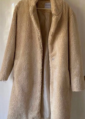 Bej Peluş Midi Kadın Kaban - Görsel 4