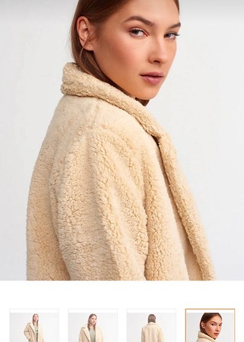 Bej Peluş Midi Kadın Kaban - Görsel 3