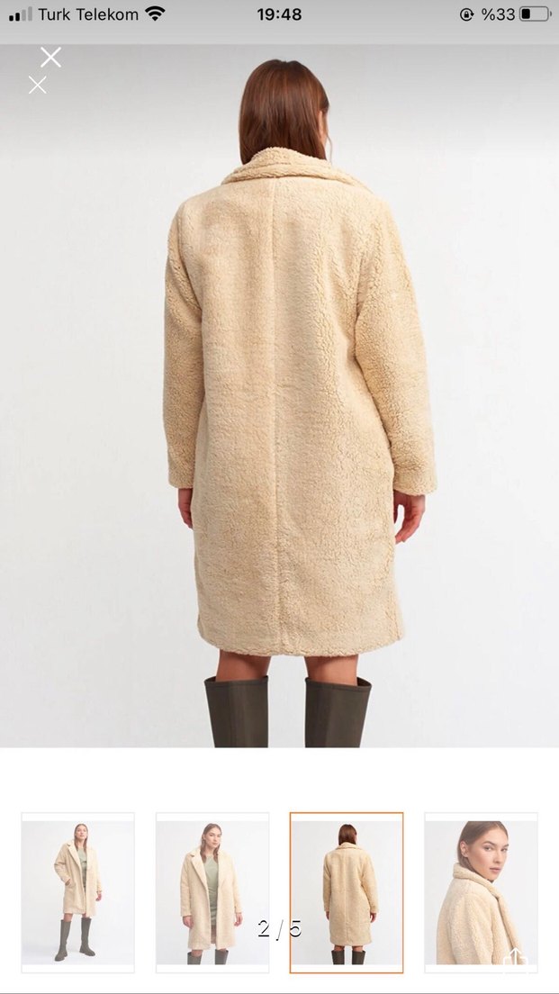 Bej Peluş Midi Kadın Kaban - Görsel 2