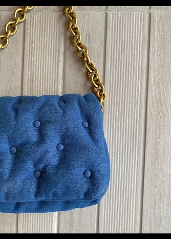 Zincir Detaylı Koyu Mavi Denim Kadın Çanta - Görsel 7