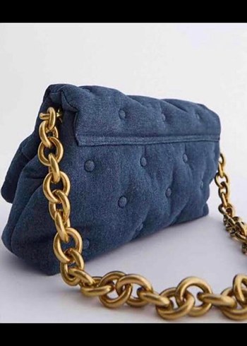 Zincir Detaylı Koyu Mavi Denim Kadın Çanta - Görsel 3