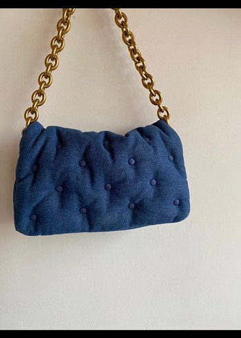 Zincir Detaylı Koyu Mavi Denim Kadın Çanta - Görsel 5