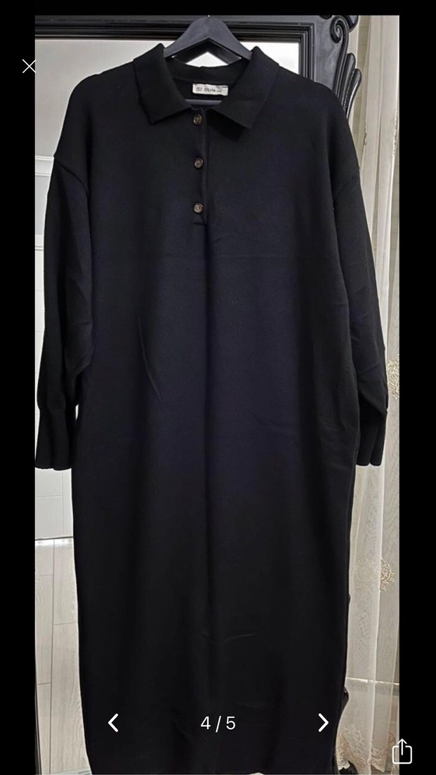 Siyah Uzun Kollu Polo triko elbise - Görsel 3