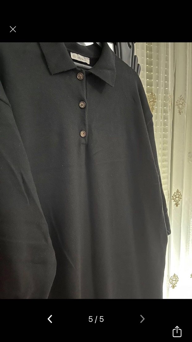 Siyah Uzun Kollu Polo triko elbise - Görsel 2