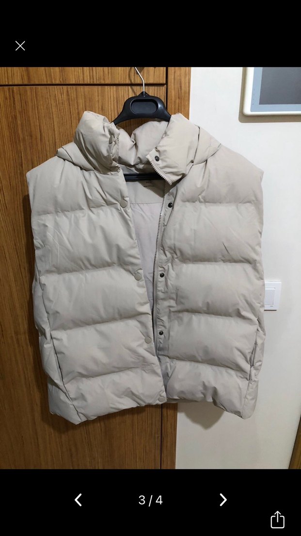 Bej Düğmeli Kadın Şişme Yelek - Görsel 4