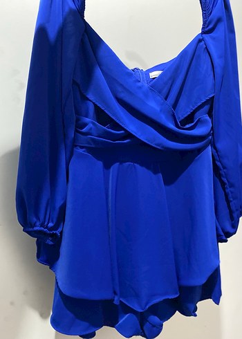 Kadın saks mavisi şortlu elbise - Görsel 3