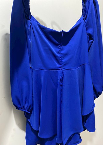 Kadın saks mavisi şortlu elbise - Görsel 4