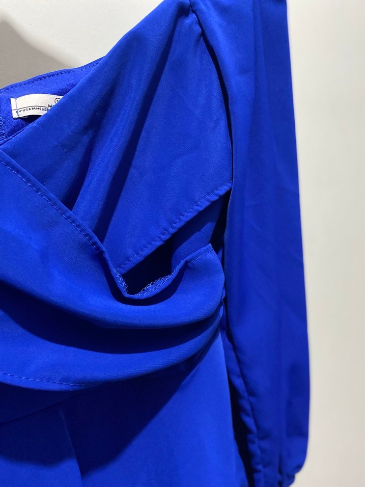 Kadın saks mavisi şortlu elbise - Görsel 5