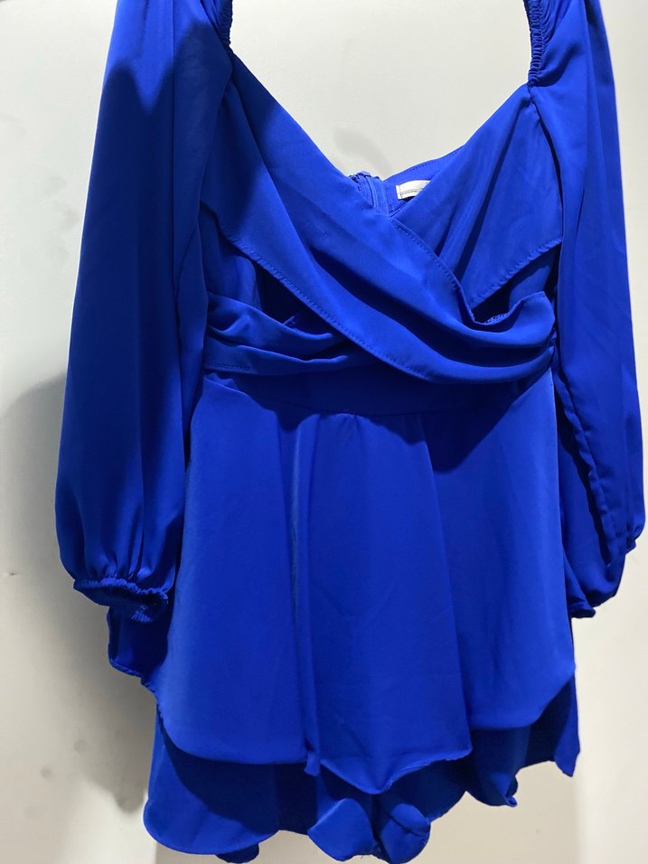 Kadın saks mavisi şortlu elbise - Görsel 3