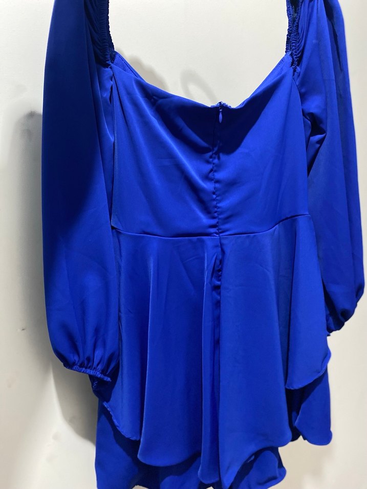 Kadın saks mavisi şortlu elbise - Görsel 4