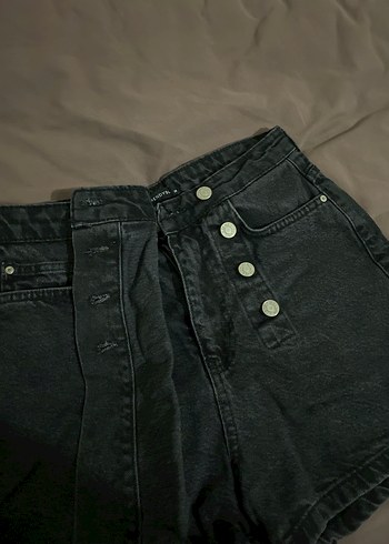 Siyah Midi Kot Şort - Görsel 2