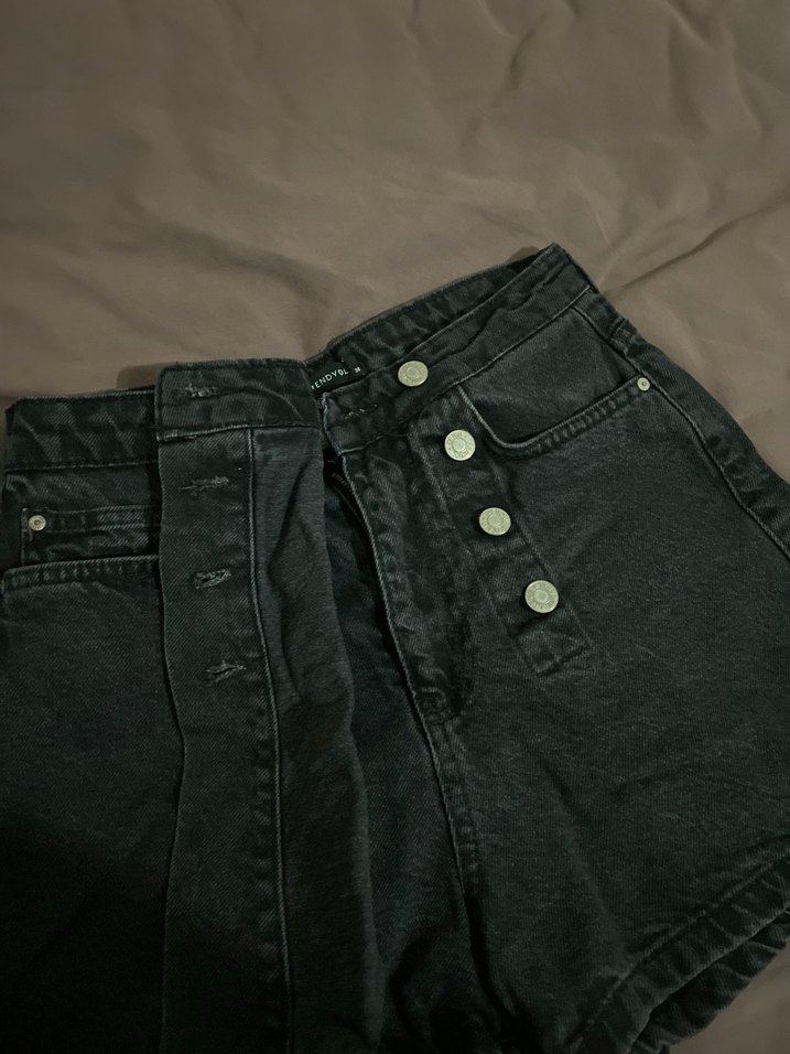 Siyah Midi Kot Şort - Görsel 2