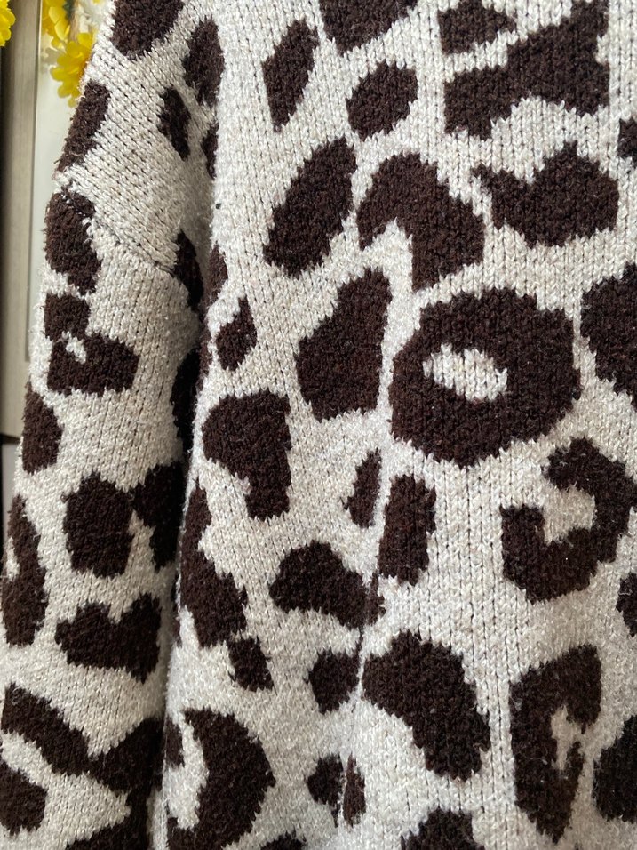 Leopar Desenli Kadın Triko Kazak - Görsel 3