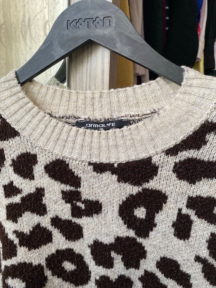 Leopar Desenli Kadın Triko Kazak - Görsel 4