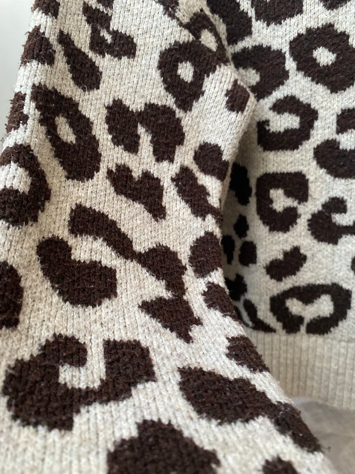 Leopar Desenli Kadın Triko Kazak - Görsel 5