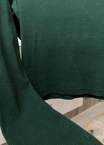 Yeşil Kadın Uzun Kollu Crop Bluz - Görsel 4