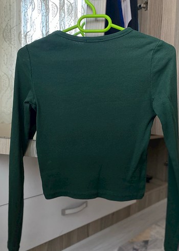 Yeşil Kadın Uzun Kollu Crop Bluz - Görsel 2