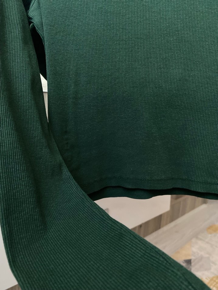 Yeşil Kadın Uzun Kollu Crop Bluz - Görsel 4