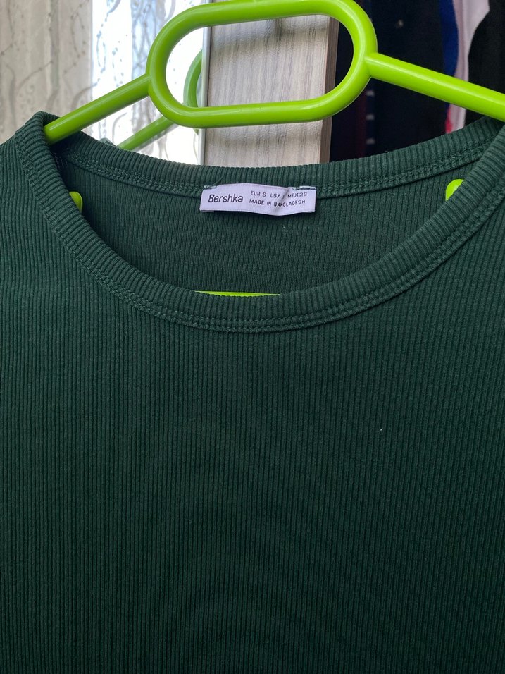 Yeşil Kadın Uzun Kollu Crop Bluz - Görsel 3