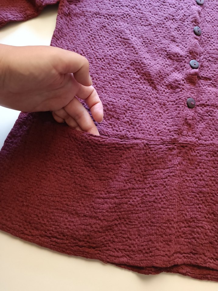 Tola Tola Bordo Düğmeli Keten Bohem Kazak - Görsel 3