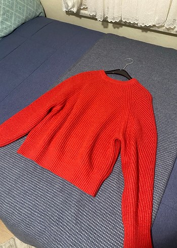 Kırmızı Örgü Kadın Sweatshirt - Görsel 2