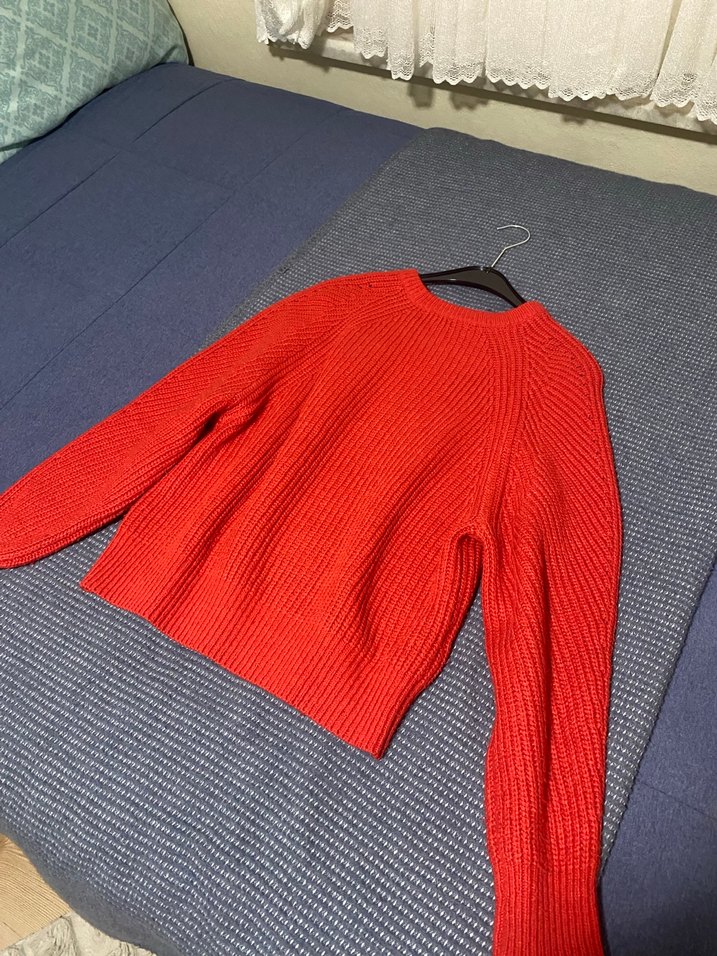 Kırmızı Örgü Kadın Sweatshirt - Görsel 2