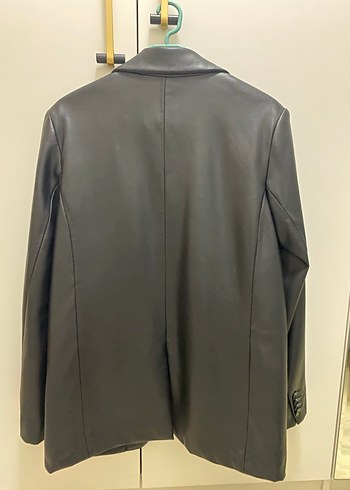 Düğmeli Siyah Deri Kadın Ceket - Görsel 5