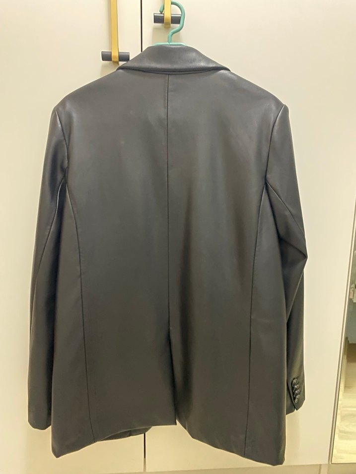 Düğmeli Siyah Deri Kadın Ceket - Görsel 5