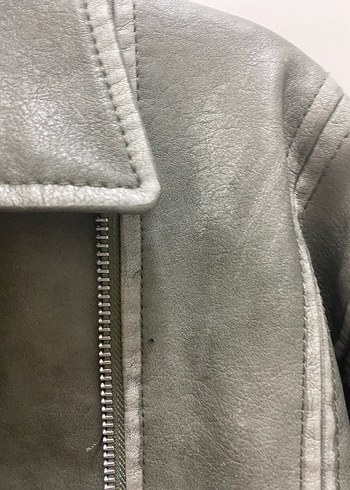 Gri Deri Kemerli Biker Ceket - Görsel 3