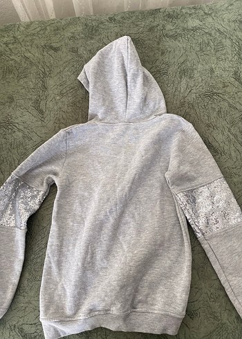 Kız Çocuk Gri Kapüşonlu Fermuarlı Sweatshirt - Görsel 2