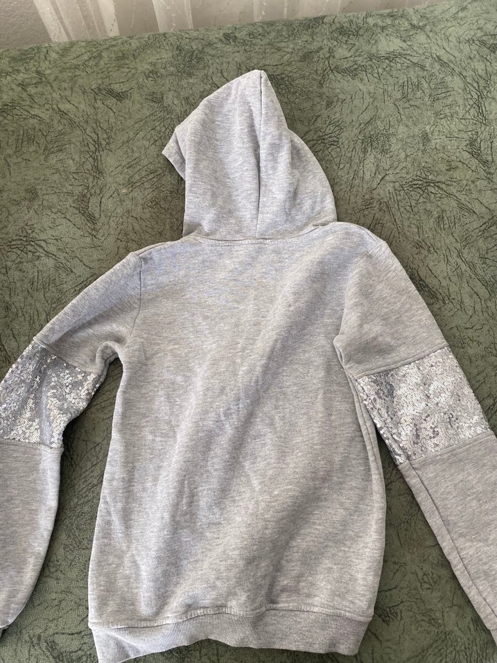 Kız Çocuk Gri Kapüşonlu Fermuarlı Sweatshirt - Görsel 2