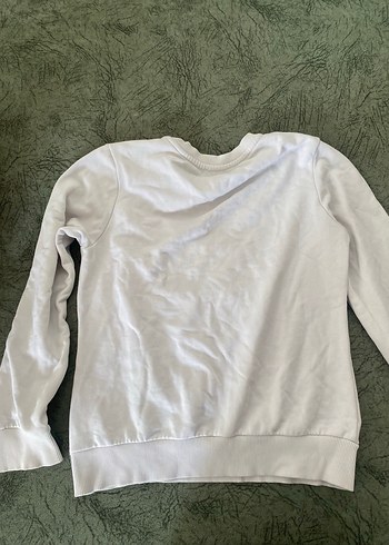 Beyaz, uzun kollu, baskılı kadın sweatshirt - Görsel 2