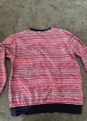 Erkek Kırmızı Çizgili Uzun Kollu Sweatshirt - Görsel 2