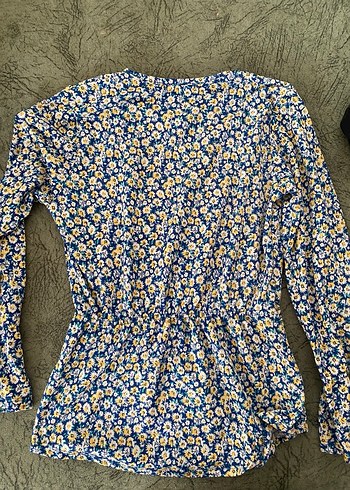 Mavi Çiçek Desenli Uzun Kollu Kadın Tulum - Görsel 2