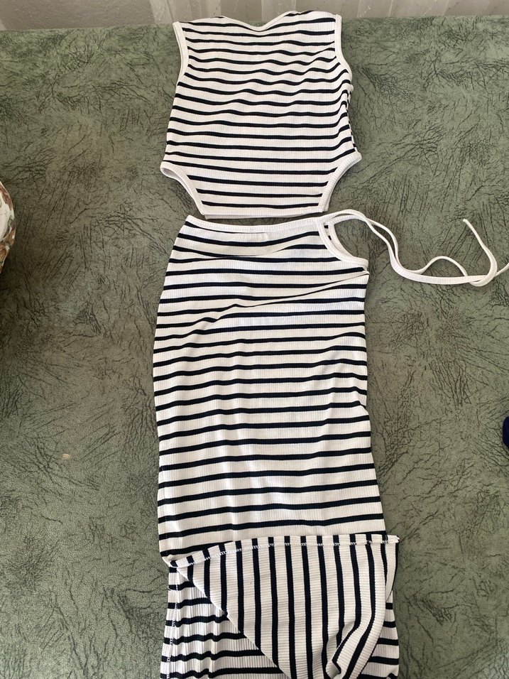 Çizgili Uzun Kadın Elbise - Görsel 2