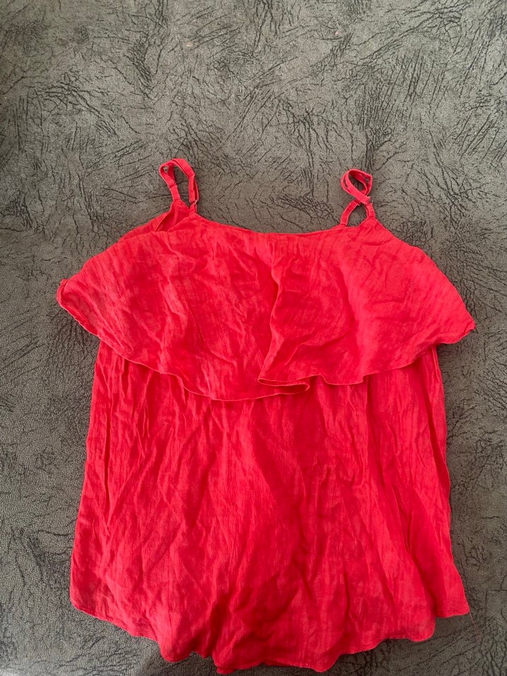 Kırmızı Keten Fırfırlı Askılı Bluz - Görsel 2