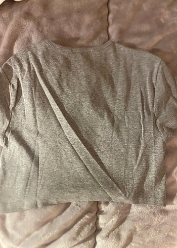 Maviden Gri Crop Tişört  Nakış Detaylı - Görsel 3