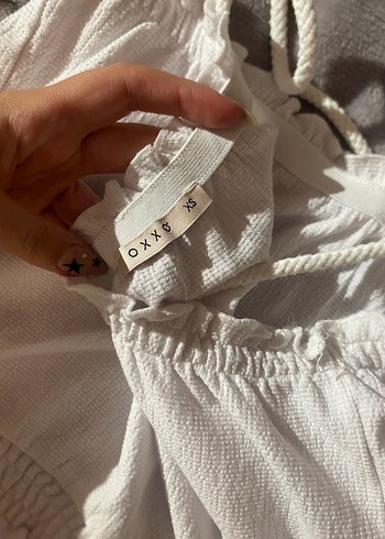 Oxxo Beyaz Bağcıklı Crop Top  Fırfır Detaylı - Görsel 3